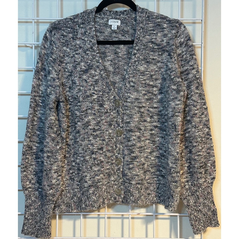 J. Crew textured Button  Cardigan Sweater Women's Size Large‎ blue marl